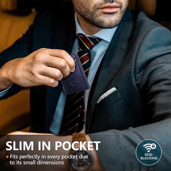 Magnetic Closure Slim Wallet with Money Clip Gift Boxed,Genuine Leather Front Pocket Wallet for Men, 3.9"x 2.11", RFID Blocking