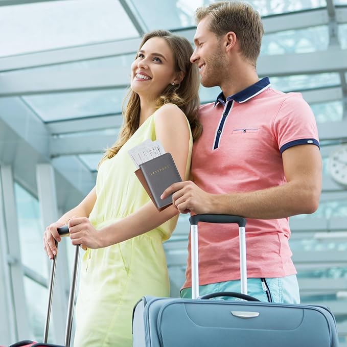 Frienda 2 Pieces Bridal Passport Covers Holder Waterproof Leather Holder Covers Travel Wallet Passport Case for Women and Men