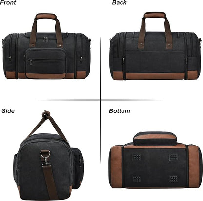 Litvyak Duffle Bag for Travel, 50L Canvas Travel Duffel Bags Overnight Weekend Gym Carry On Luggage Bag for Men & Women(Black+Toiletry Bag)