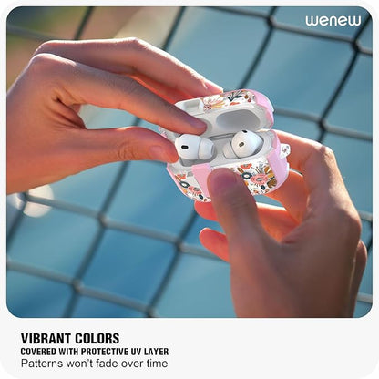 WENEW for AirPods Pro 3 Case (2025) Cover Secure Lock Automatic Snap Switch Clip Cleaner Kit Lanyard Women Stylish Flower Hard Shell Full Body Front LED Visible (Pink Flower, AirPods Pro 3)