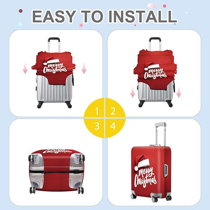 ANNA QUEEN Merry Christmas Luggage Cover, Santa Hat Holiday Design Suitcase Protector, Stretchable Washable Travel Sleeve for 28-30 Inch Luggage