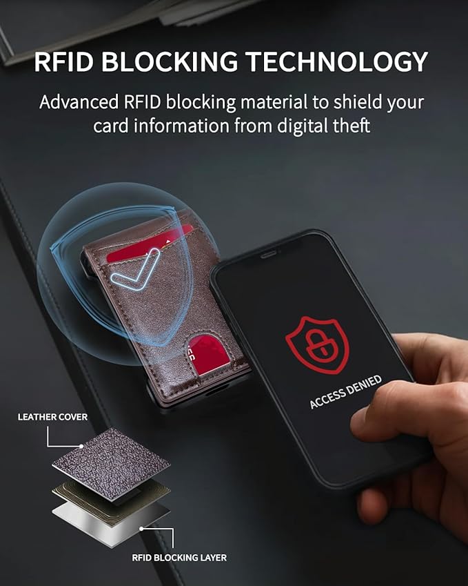 MNGARISTA Wallet for Men,Slim Minimalist Bifold Wallet with RFID Blocking,Pop-Up Credit Card Holder with ID Window & Money Clip,Magnetic Flip Metal Wallet for 11-13 Cards,Gifts for Men-Brown