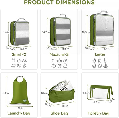 Cipway Compression Packing Cubes Mesh, Lightweight Luggage Organizer Bags with Laundry Bag,Toiletries Bag and Shoe Bag, Travel Essentials for Carry on Suitcase（8 Pcs,Green）