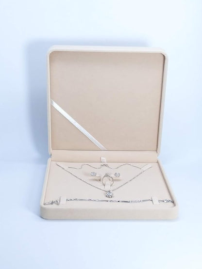 Jewelry Set Velvet Box Necklace Earring Ring Necklace Bracelet Gift Display Case Wedding Jewelry Storage Holder (Beige)