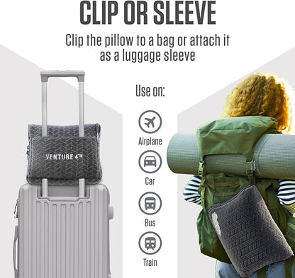 VENTURE 4TH Travel Blanket Pillow – Premium Ultra-Soft & Warm 2-in-1 Blanket or Pillow for Airplane, Car & Bus – Compact, Lightweight & Portable – Lint-Free, No Shedding, No Pilling - Gray