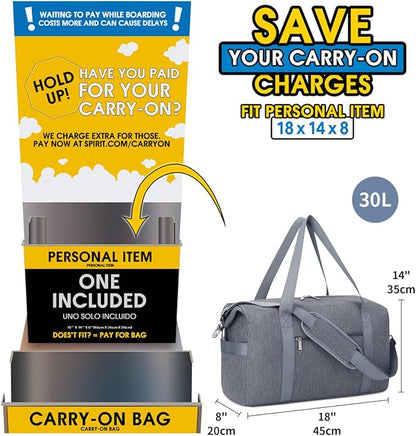 Narwey For Spirit Airlines Personal Item Bag 18x14x8 Travel Duffel Bag Carry on Bag Underseat for Airplane with Wet Pocket Small Gym Bag Weekender Overnight for Women and Men (Grey)