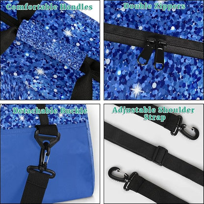 Personalized Kids Sports Duffel Bag with Name Custom Weekender Overnight Bag for Boys Girls Gym Bag Travel Dance Gymnastics Duffel Bag, Blue Glitter