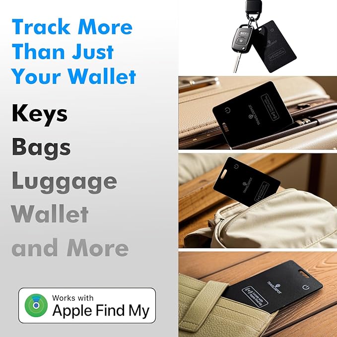 Wallet Tracker Card w/Wireless Charging [Apple MFi Certified] Rechargeable Thin Wallet Finder w/Find My (iOS Only), Item Finder for Luggage Tags, GPS Bluetooth Tracking, 80-100dB Alert