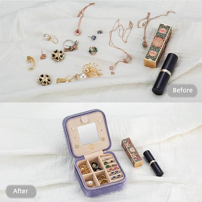 Plush Velvet Travel Jewelry Case Organizer, Small Travel Jewelry Box,Portable Jewelry Box Travel Mini Organizer Portable Display Storage Box For Rings Earrings Necklaces (4 Color 4 Packs)