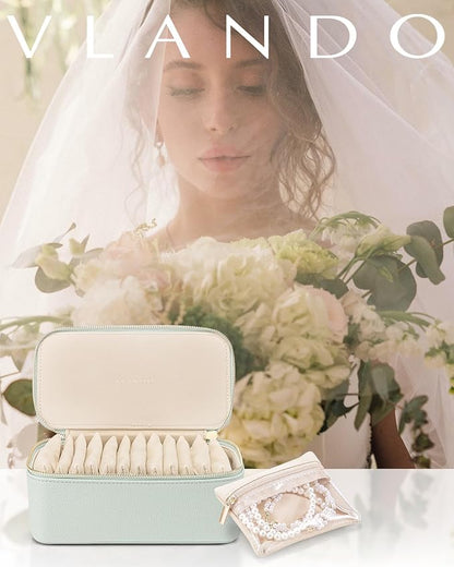 Vlando Jewelry Organizer with 12 Velvet Jewelry Bags Travel Jewelry Case for Girls Premium Petal Hardware Jewelry Box Necklace Rings Earrings Bags Birthday Christmas Gifts for Self-Mint Green