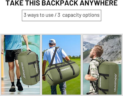 40L/60L/90L Large Waterproof Duffle Bag Backpack for Men, Mens Duffel Backpack Bags for Traveling, Heavy Duty (Green, 90l)