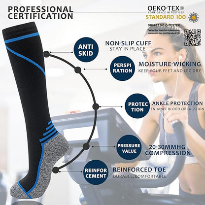 fenglaoda Compression Socks Women Men 6 Pairs, Knee High Best Support Circulation Socks for Running, Travel, Flight, Nurse
