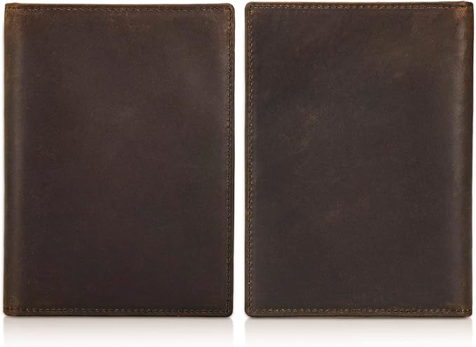 Polare Full Grain Leather Passport Holder RFID Blocking Travel Bifold Wallet Passport Holders 2 Passports (Dark Brown)