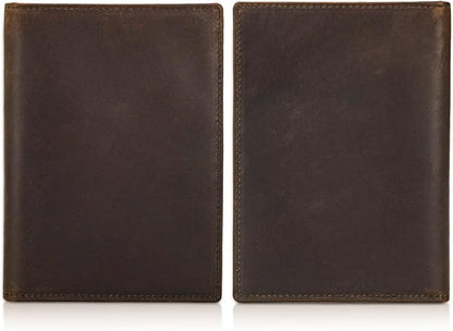 Polare Full Grain Leather Passport Holder RFID Blocking Travel Bifold Wallet Passport Holders 2 Passports (Dark Brown)