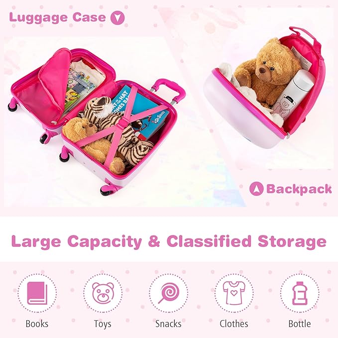 KOTEK Kids Carry On Luggage Set, 16" Hardside Rolling Suitcase with Spinner Wheels, Travel Rolling Luggage for Boys Girls (Mermaid)