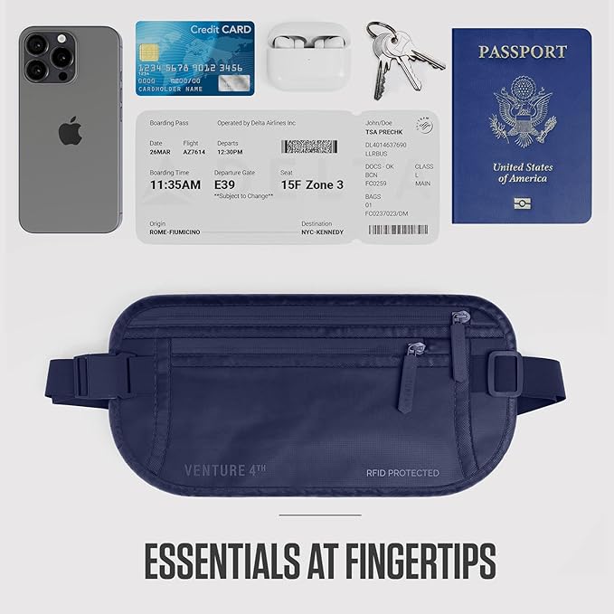 Travel Money Belt, RFID Blocking for Men & Women - Ideal for Keeping Your Cash, Credit Card, Passport, Phone Safe When Traveling (Sleek Navy Blue)