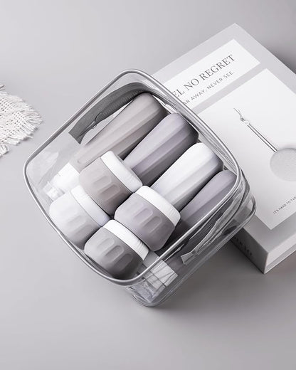 Travel Bottles for Toiletries 8 Pack, TSA Approved Travel Size Containers 3oz, Leak Proof Silicone Squeezable Creams Jars with Clear Travel Bag