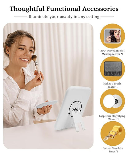 MOMIRA Travel Makeup Bag Cosmetic Bag with Lighted Mirror, Adjustable Brightness in 3 Color Scenarios/Detachable makeup mirror, All-round Upgrade, Waterproof, Gift for Women -Yellow