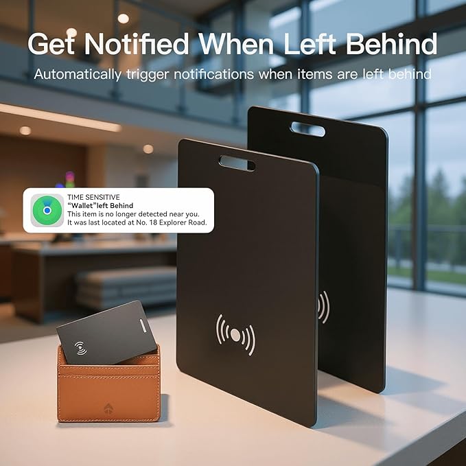 RAINDROPS 2025 Wallet Tracker Card, Ultra-Thin Wallet AirTag Card Works with Apple Find My, Wireless Charging Item Finder for Luggage, Passport, Bags (iOS Only, Black, 2 Pack)