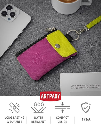 Minimalist Wallet For Mens Womens, Keychain RFID Blocking Zipper Small Wallet with ID Window 2 Lanyards,Water Resistant Travel Cash Card Coin Case Boys Girls