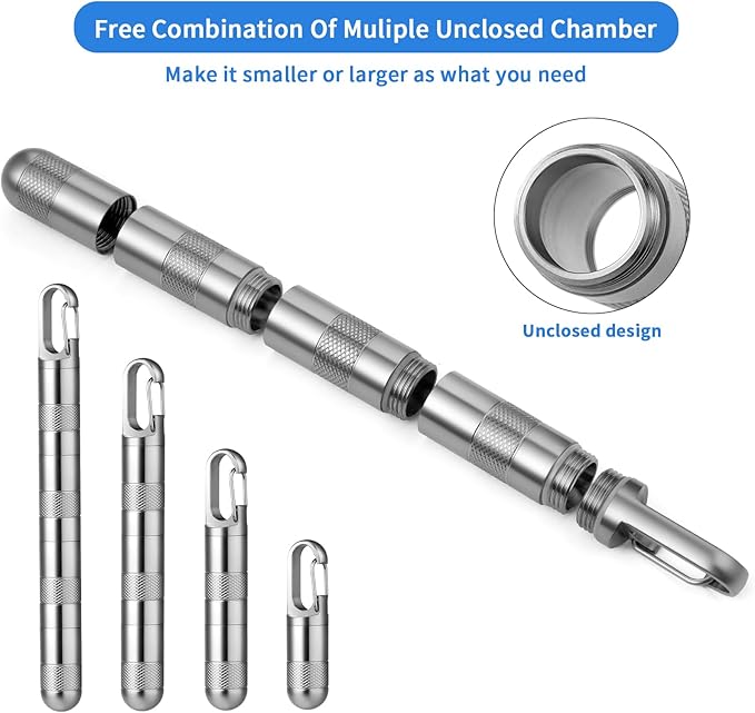 TISUR Keychain Pill Holder, Small Titanium Pill Case,Travel Pill Box Container,Variable Lengths Portable Pill Organizer Waterproof Metal Case Bottle(Gray Titanium XL-4.4inch)