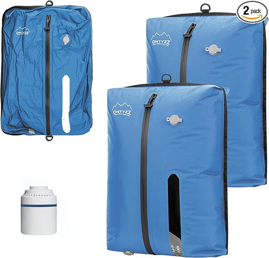 ONTYZZ TPU Vacuum Bag for Travel Reusable Compression Bag with IPX8 Waterproof Zipper Durable Space Saver Bag，Large Two Pack Blue with Air pump
