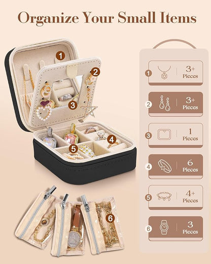 Bistup Travel Jewelry Case - Small Jewelry Organizers and Storage Box for Women Girls Teens Cute Traveling Jewelry Holder with Mirror Little Tiny Compact Modern Unique Aesthetic Pretty, Mushroom