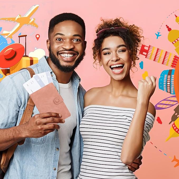 Leather Passport Holder for Travel, RFID Passport Wallet with Zipper Pocket, Passport Covers with Pen Holder, Travel Wallets Essentials Aesthetic Cute Passport Sleeve for Women Men(Pink)