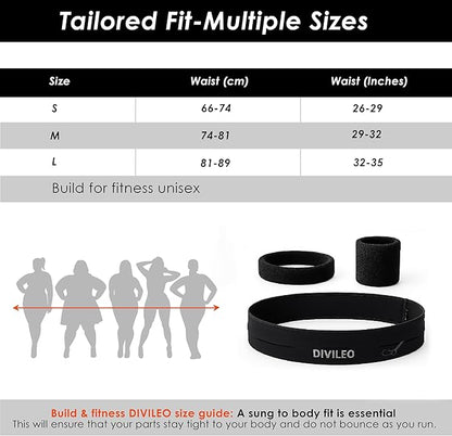 Reflective Running Belt Set – Sweat-Resistant Fanny Pack for Women & Men with Sweatband & Wristband – Phone Holder Waist Pouch for Gym, Travel, Marathon – S/M/L Sizes (Black, Small)