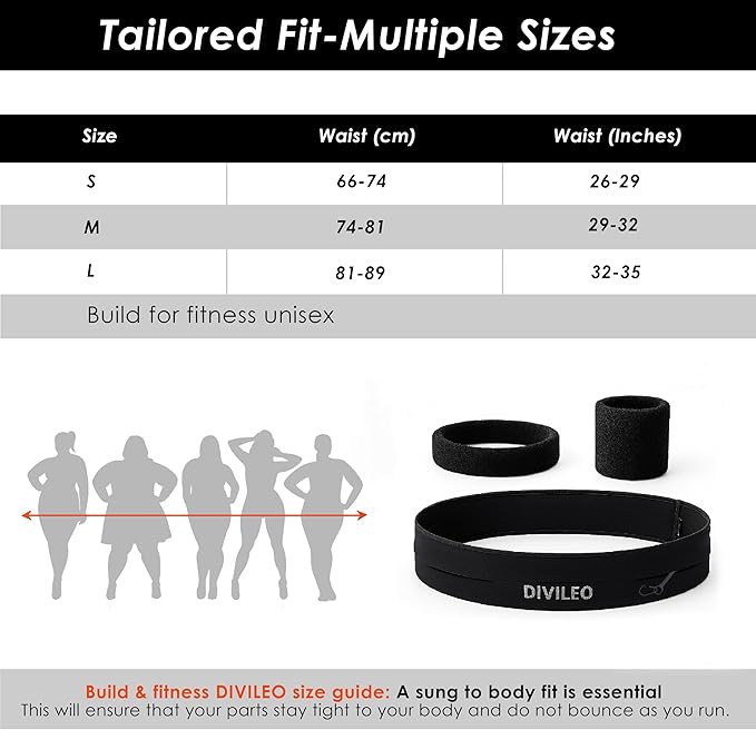 Reflective Running Belt Set – Sweat-Resistant Fanny Pack for Women & Men with Sweatband & Wristband – Phone Holder Waist Pouch for Gym, Travel, Marathon – S/M/L Sizes (Black, Large)