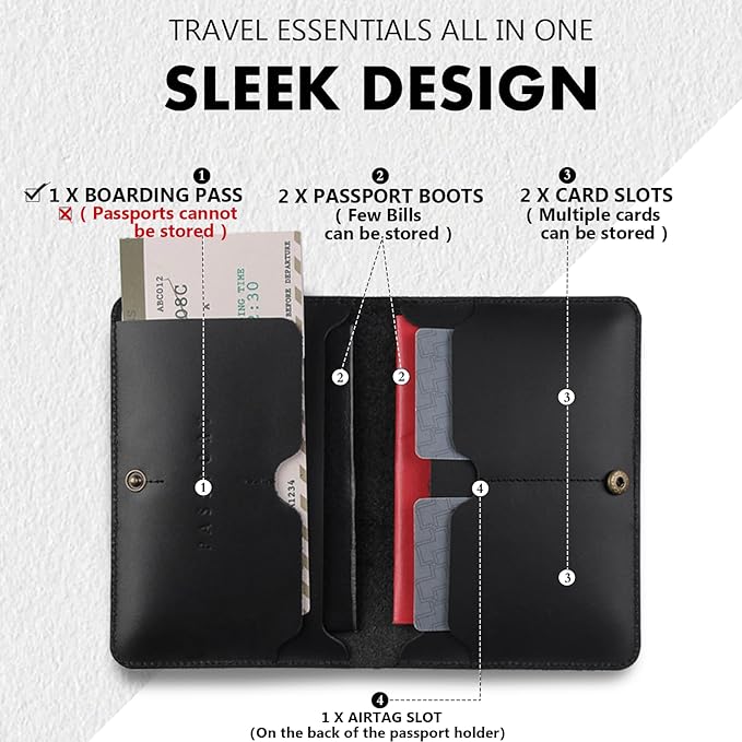 Leather Passport Holder for Travel - Passport Wallets with AirTag Slot, 5 Card Slots & Secure Button Closure, Durable Passport Cover for Men & Women - Crazy Horse Leather(5.9'' x 4.13'')