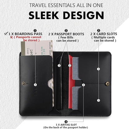 Leather Passport Holder for Travel - Passport Wallets with AirTag Slot, 5 Card Slots & Secure Button Closure, Durable Passport Cover for Men & Women - Crazy Horse Leather(5.9'' x 4.13'')