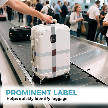 Luggage Straps with TSA Lock, Adjustable Heavy Duty Grey Luggage Straps for Suitcase with Reinforced Buckles, Cross Luggage Strap TSA Approved Combination Locks with Name Tags for Travel & Trip