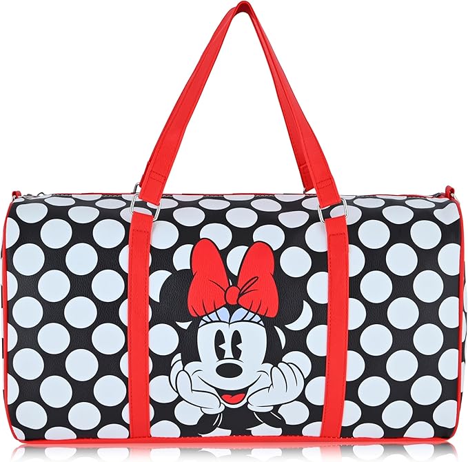 Disney Minnie Mouse Travel Duffle - Classic Premium 16 Inch Leather Overnight Weekender for Women & Men