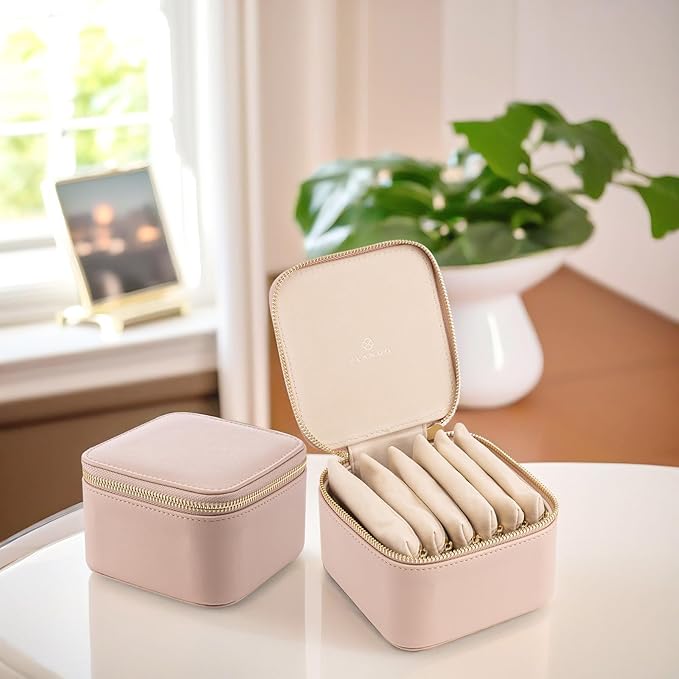 Vlando Travel Jewelry Box Organizer - 6 Small Velvet Zipped Pouches Pockets for Jewelries Necklaces Rings Earrings Sorting Storage, Khaki