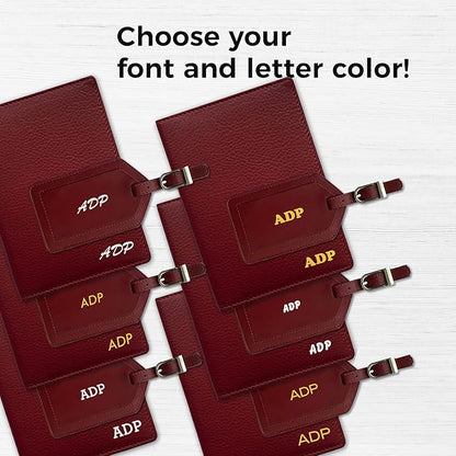 Personalized Monogrammed Merlot Leather RFID Passport Wallet and Luggage Tag