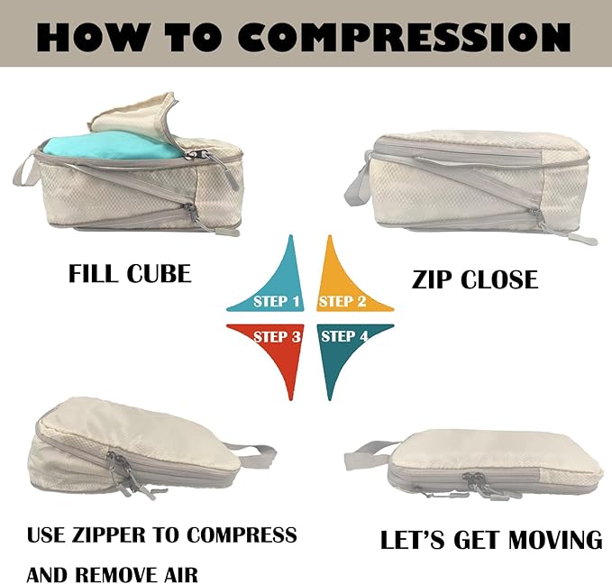 Compression Packing Cubes, 8 Set Organizers for Carry On Suitcases, Travel Essentials, Lightweight Expandable Luggage and Accessories (BEIGE)