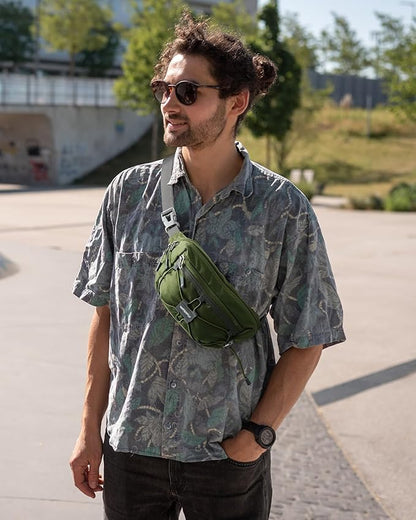 WATERFLY Lightweight Small Fanny Pack: 1.5L Mini Slim Crossbody Waist Belt Hip Bag with RFID Blocking, Anti-Theft & Water Resistant Pouch for Women Men Travel Hiking Running Walking EDC