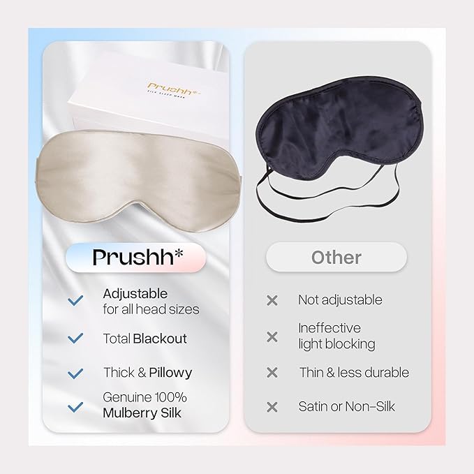 Silk Sleep Mask - Luxurious 100% Pure Mulberry Silk Eye Mask for Restful Sleep and Travel, Hypoallergenic, Cooling, Total Blackout, Adjustable for Women & Men (Champagne Gold)
