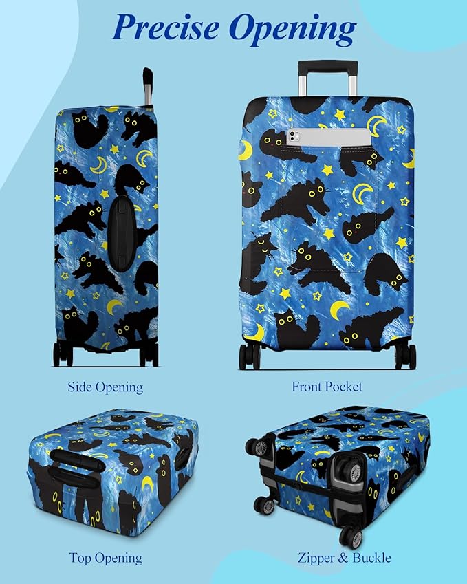 Slohif Luggage Cover for Suitcase Tsa Approved Protector - Luggage Sleeve Large Suit Case Cover Travel Stretch Baggage Case Protective Washable Fit 24-27 Inch Black Cat M