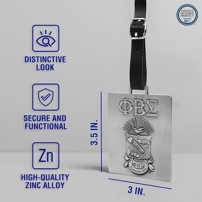 Phi Beta Sigma Official Vendor - Travel Luggage Tags - Set of 2 - Greek Letters and Shield - Fraternity Paraphernalia