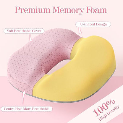 Benazcap Donut Pillow Seat Cushion - Ergonomic Memory Foam for Tailbone & Sciatica Pain Relief, Ideal for Hemorrhoids, Pregnancy, and Postpartum Comfort - Pink