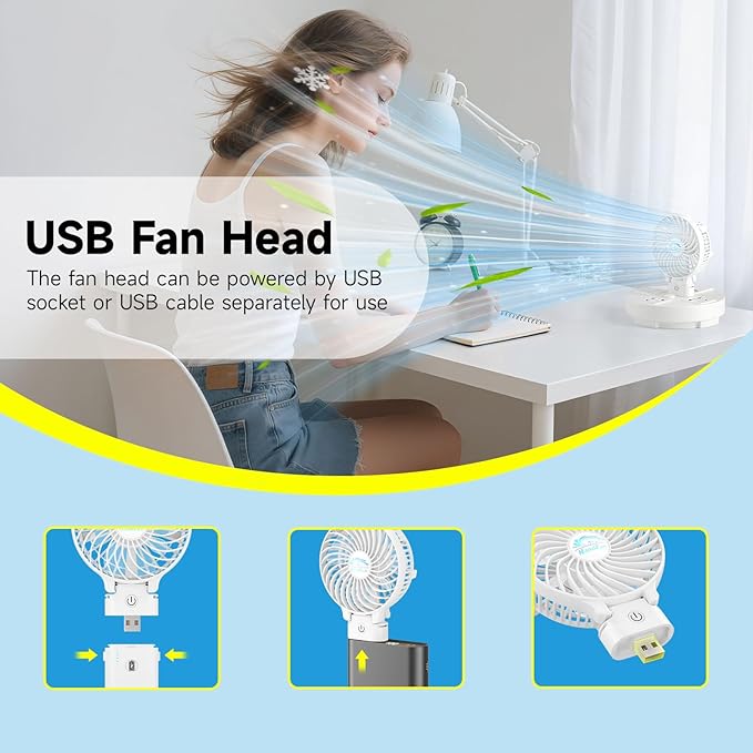 HandFan 10400mAh Portable Hand held Fan, 40Hrs Long-Lasted Hand Fan Rechargeable, Mini Personal Fans Foldable, Heavy Duty Battery Fans for Travel Beach Concerts Cruise Makeup(White)