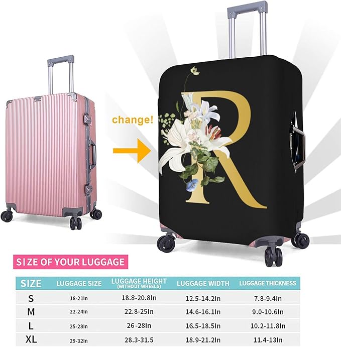 Decorative R Suitcase Protectors Elastic Washable Luggage Covers With Concealed Zippers For 18-32 Inch Luggage (Size M: Fits 22-24 Inch)