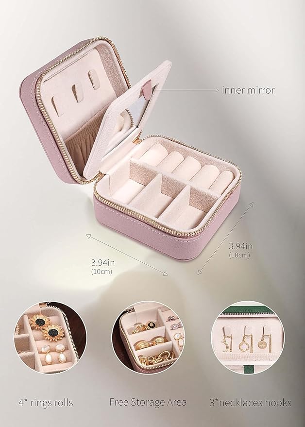 S.Leaf Travel Jewelry Organizer Boxes for Women Small Portable Necklace Earrings Bracelet Rings Travel Case Best Friend Birthday Gifts for Women Trendy (Butterfly_Pink_Gray)