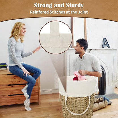 Canvas Laundry Bags 18x18in with Handles & Square Base, Extra Large Heavy Duty Laundry Basket Hamper Liner, Washable Drawstring Dirty Clothes Bag Canvas Storage Sack (Beige XL,1 Pack)