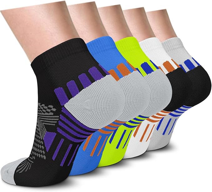 5 Pairs Copper Compression Socks for Women & Men - Ankle Plantar Fasciitis Arch Support Running Socks for Athletic