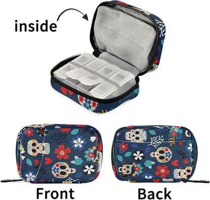 Travel Pill Organizer Weekly Small Pill Box 7 Day Pill Case Vitamin Holder Pill Bottle Organizer Cute Skull