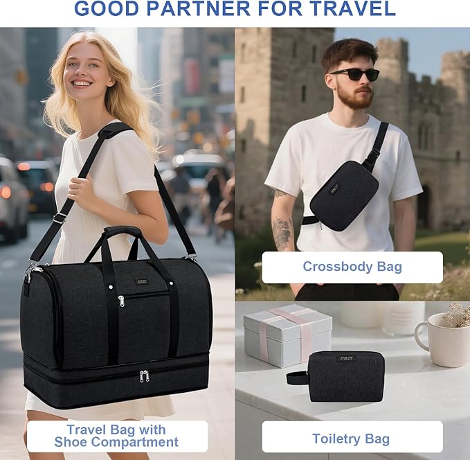 Garment Duffle Bag for Travel - Convertible Carry on Garments Duffel Bags Travel Bag for Women Men Large Weekender Bag with Shoes Compartment 3 in 1 Hanging Clothes Suit Dress Bag 3pcs Set