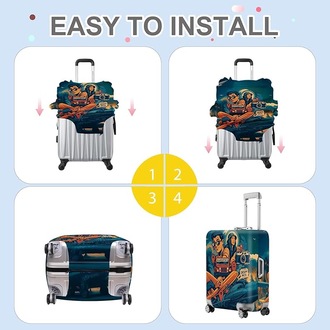 ANNA QUEEN Funny Adventure Travel Luggage Cover, Explore-Themed Suitcase Protector, Stretchable, Washable Travel Cover for 32-34 Inch Luggage
